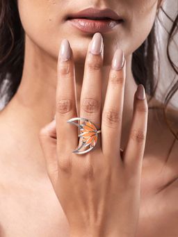 Voylla - Boho Tribe Moonlit Lotus Oxidised Enamel Ring