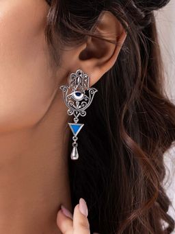 Voylla - Boho Tribe Sacred Hamsa Hand Oxidised Earrings