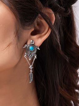 Voylla - Boho Tribe Turtle Turquoise Oxidised Dangle Earrings