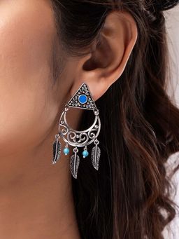 Voylla - Boho Tribe Gypsy Feather Oxidised Dangle Earrings