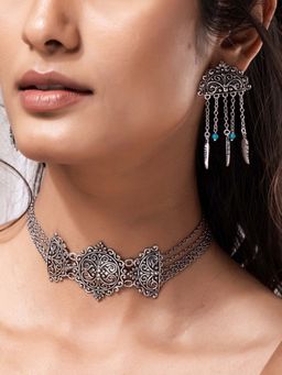 Voylla - Boho Tribe Nomadic Oxidised Choker Necklace Set