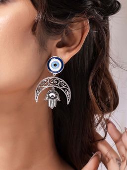 Voylla - Boho Tribe Evil Eye Moon Oxidised Dangle Earrings