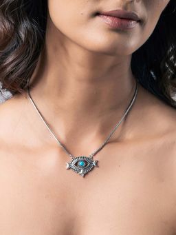 Voylla - Boho Tribe Wanderer’S Eye Turquoise Oxidised Collar Necklace
