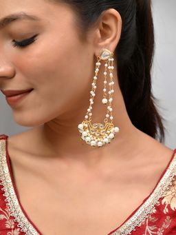 Silvermerc Designs - Gold Plated Kundan and Pearl Chain Long earring