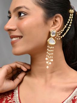 Silvermerc Designs - Gold Plated Kundan and Pearl Chain Hoop earring