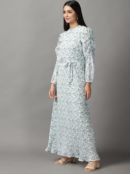 SHOWOFF - Womens Fit And Flare White Printed Dress (Set of 2)