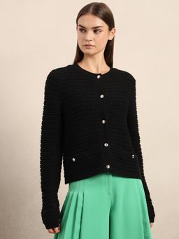 VERO MODA - Black Knitted Button-Up Cardigan