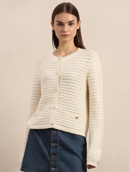 VERO MODA - Off White Knitted O-Neck Cardigan