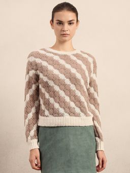 VERO MODA - Off White Striped Knit O-Neck Pullover