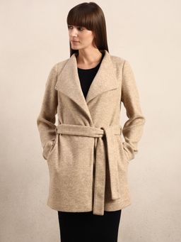 VERO MODA - Beige Brushed Long Overcoat with Belt