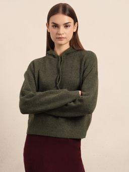 VERO MODA - Olive Green Knitted Hooded Sweatshirt