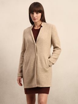 VERO MODA - Solid/Plain Brushed Beige Overcoat