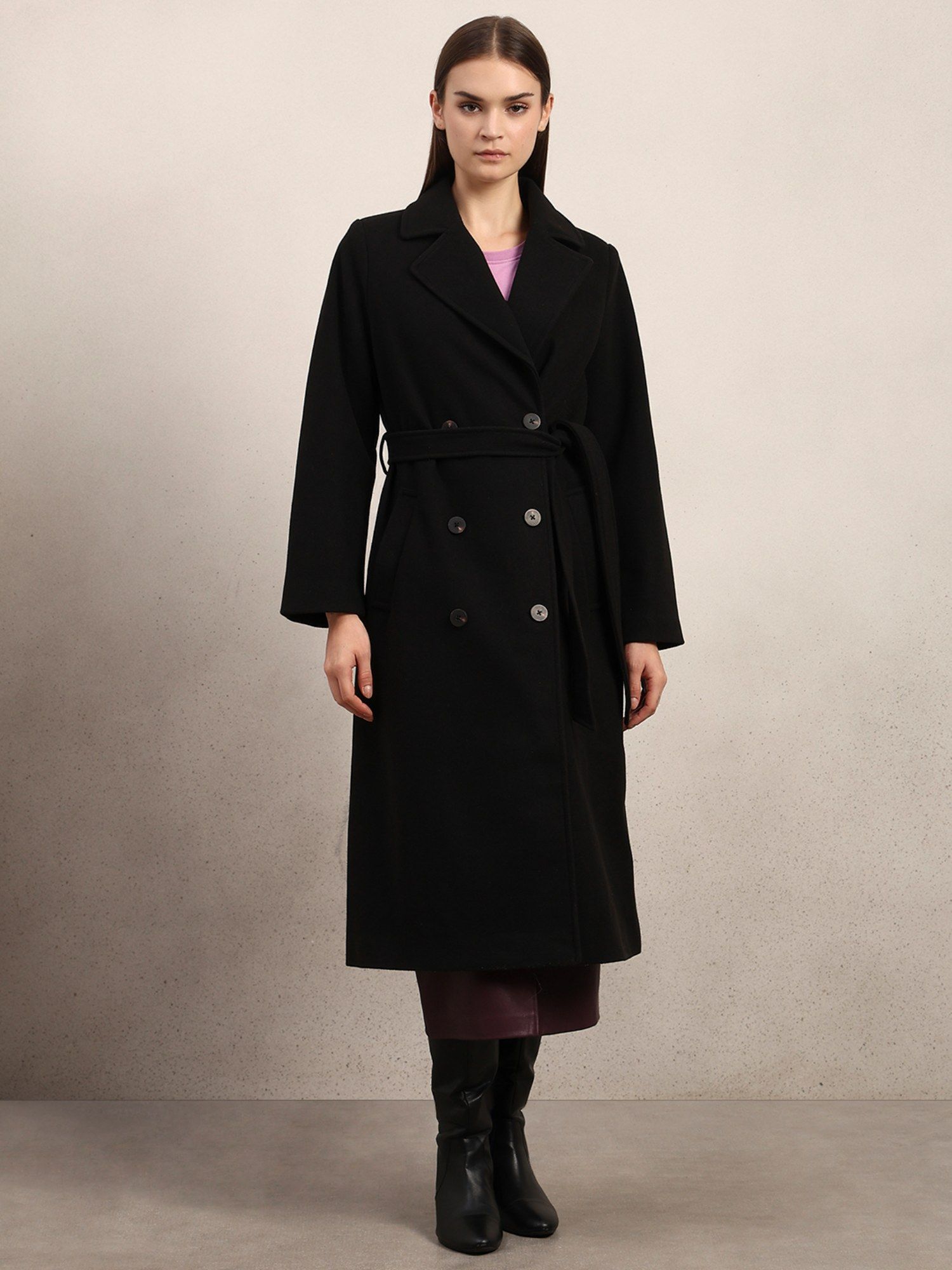 vero moda Black Longline Trench Overcoat with Belt-picture-37
