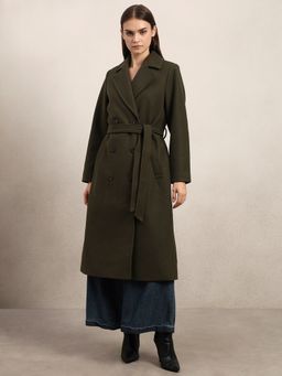 VERO MODA - Dark Olive Longline Trench Overcoat with Belt