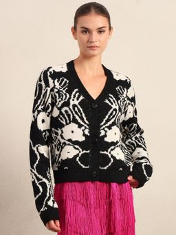 VERO MODA - Textured Jacquard V-Neck Cardigan
