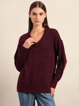 VERO MODA - Deep Maroon V-Neck Pullover