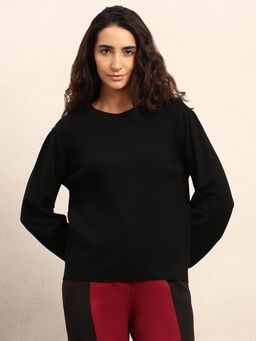 VERO MODA - Black Ribbed Knit O-Neck Pullover