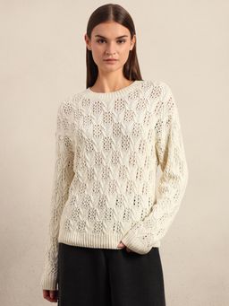 VERO MODA - Self Design Ivory Lace Knit Pullover