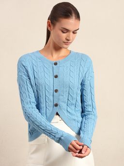 VERO MODA - Light Blue Cable-Knit Cardigan