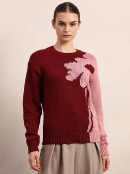 VERO MODA - Maroon Dual Tone O-Neck Pullover