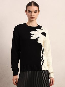 VERO MODA - Dual Tone O-Neck Pullover - Black