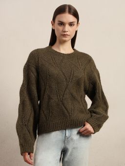 VERO MODA - Olive Stitch Detail O-Neck Sweater