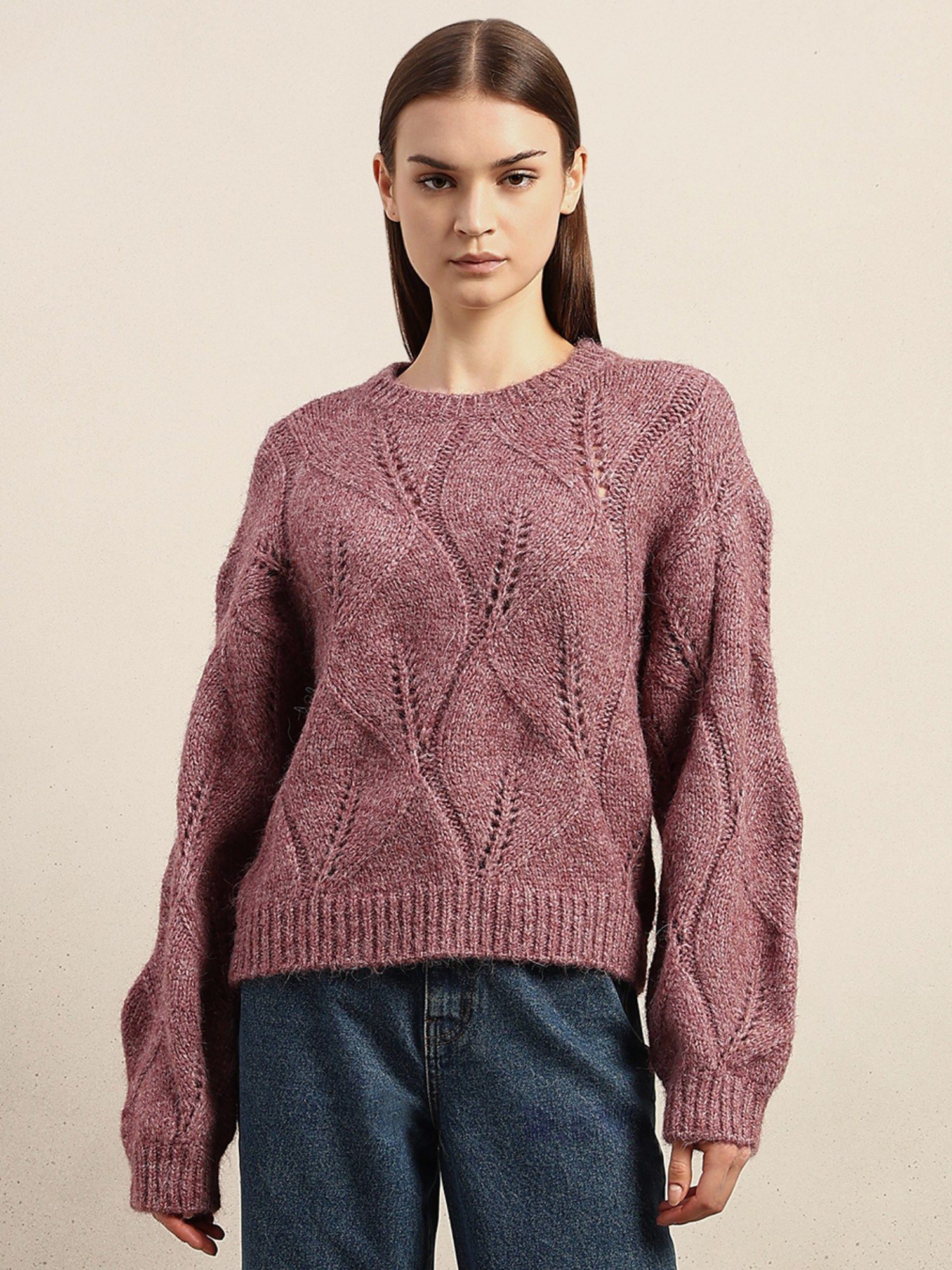 vero moda Stitch Detail O-Neck Sweater - Pink-picture-40