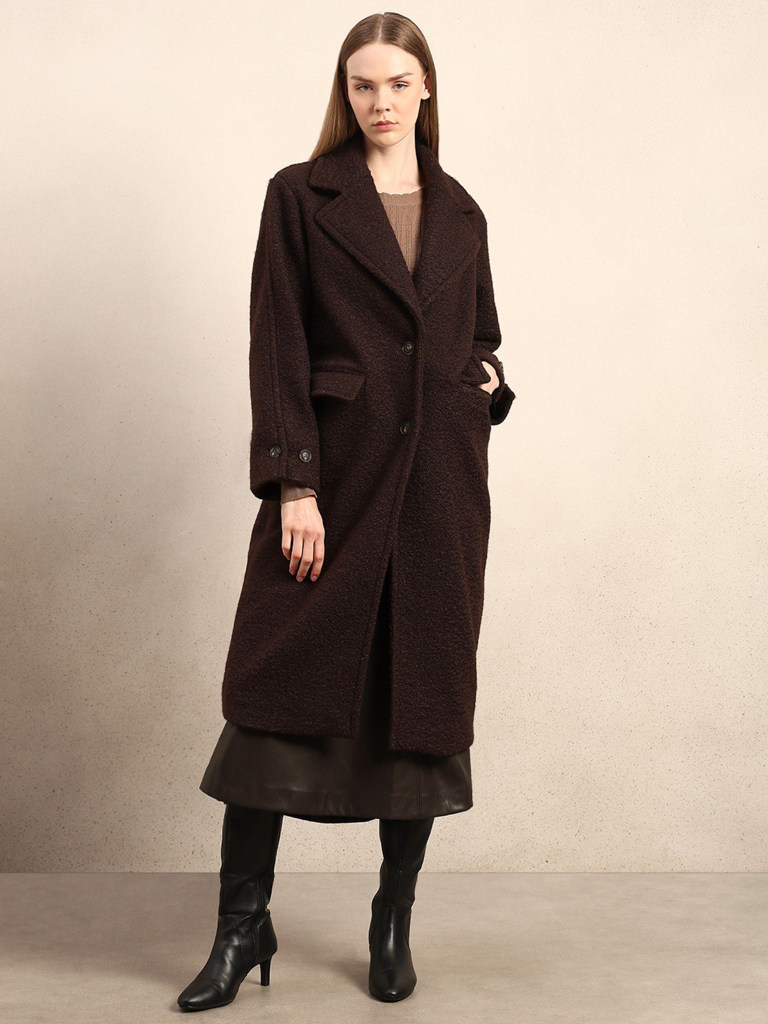 vero moda Longline Textured Coat - Brown-picture-21