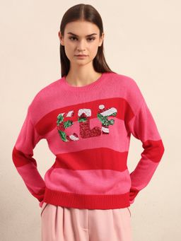 VERO MODA - Pink Colour blocked X-Mas Pullover