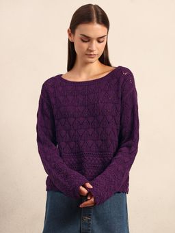 VERO MODA - Dark Purple Open-Knit Pullover