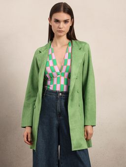 VERO MODA - Lime Green Long Faux Suede Overcoat