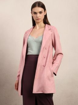 VERO MODA - Pink Long Faux Suede Overcoat