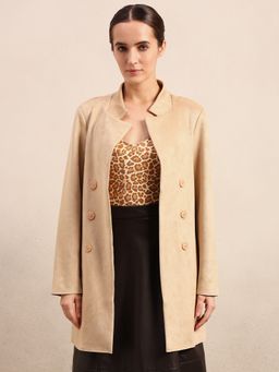 VERO MODA - Beige Long Faux Suede Overcoat