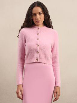 VERO MODA - Textured Pink Cropped Cardigan