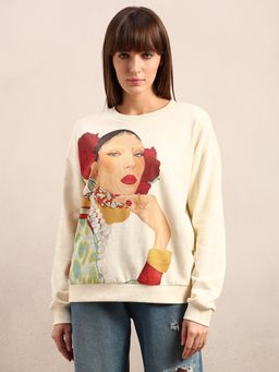 VERO MODA - Printed Cotton Sweatshirt - Beige