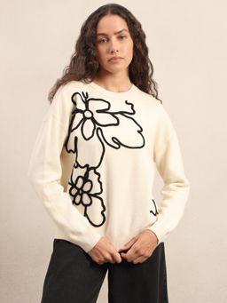 VERO MODA - Floral Print Ivory Sweater