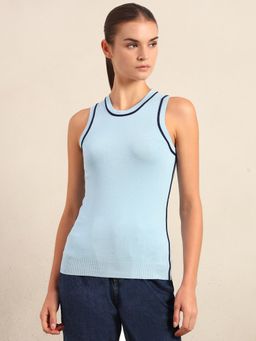 VERO MODA - Solid/Plain Blue Sleeveless Knit Top
