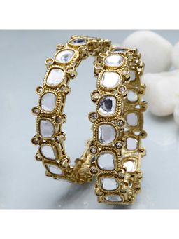 Karatcart - (Set Of 2) Antique Gold Plated Mirror Work Kundan Bangles for Women