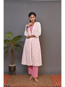 EARTHWEAR - White Cotton Layered Kurta with Pant