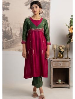 Tatwa Designs - Bottle Green Mastani Kurta with Pants and Dupatta Set