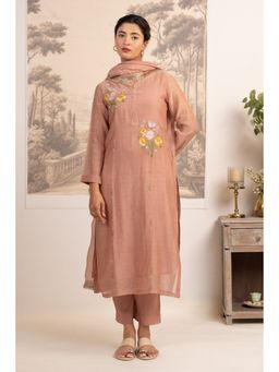 Tatwa Designs - Twin Bouquet Peach Kurta with Pants and Dupatta Set