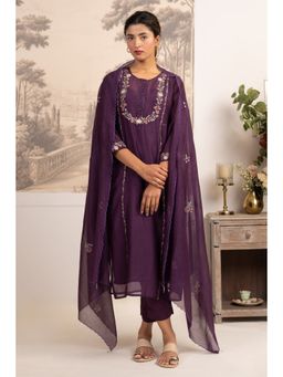 Tatwa Designs - Purple Camellia Kurta with Pants and Dupatta Set