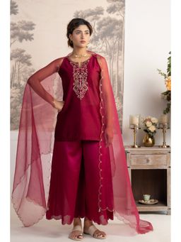 Tatwa Designs - Hot Pink Sleeveless Pitta Zardozi Kurti with Palazzos and Dupatta
