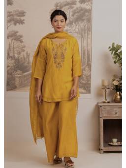 Tatwa Designs - Mustard Meena Kurta with Pants and Dupatta Set