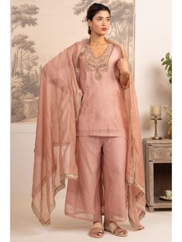 Tatwa Designs - Peach Matsya Kurti with Palazzos and Dupatta Set