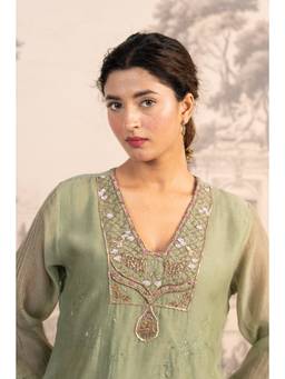 Tatwa Designs - Sea Green Matsya Kurti with Palazzo and Dupatta Set