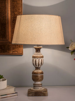 Homesake - White Trophy Carved Table Lamp Khadi Drum