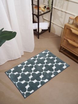 RALIA HOMES - The Clover Suit Geometric Anti Skid Blue Bath Mat