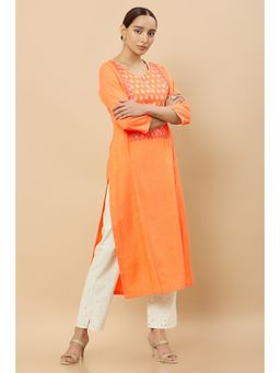 Soch - Women Orange Rayon Floral Kurta