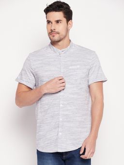 Club York - Men White Self Design Mandarin Neck Shirt